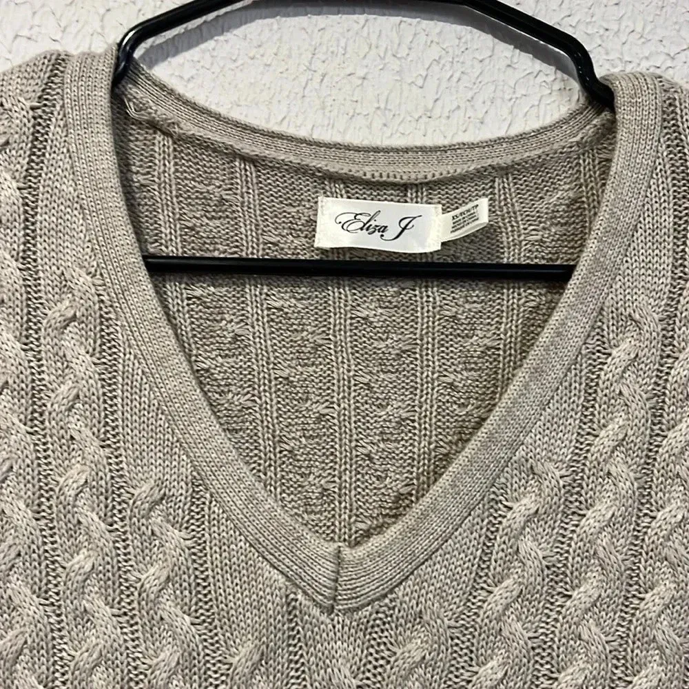 Eliza J Tan Cable Knit fit and flare sweater dress size XS - Image 7
