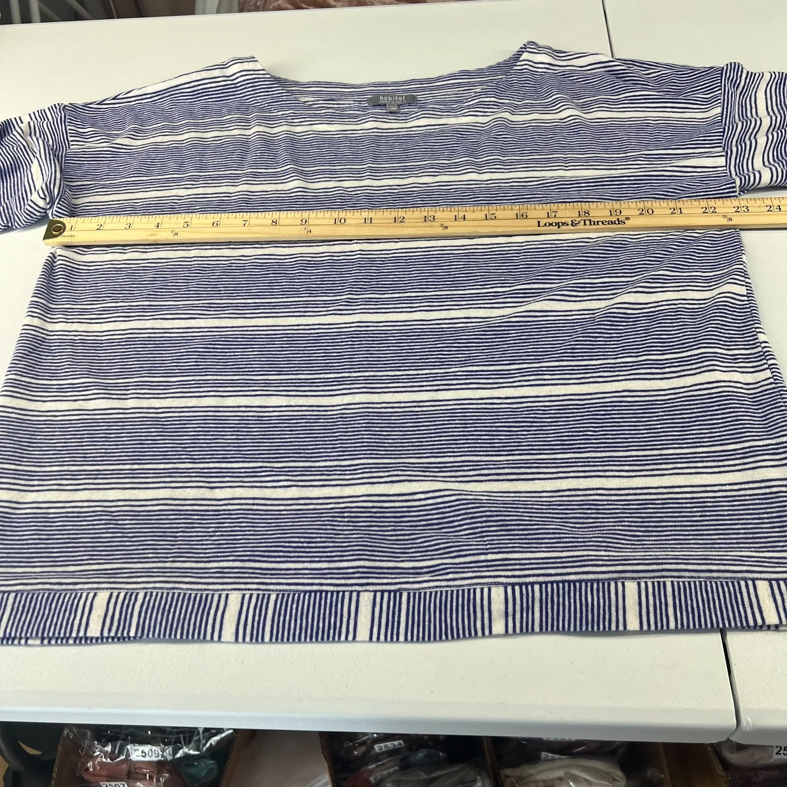 Habitat Shirt Womens Large Blue White Striped Linen Blend Classic Comfort - Image 9