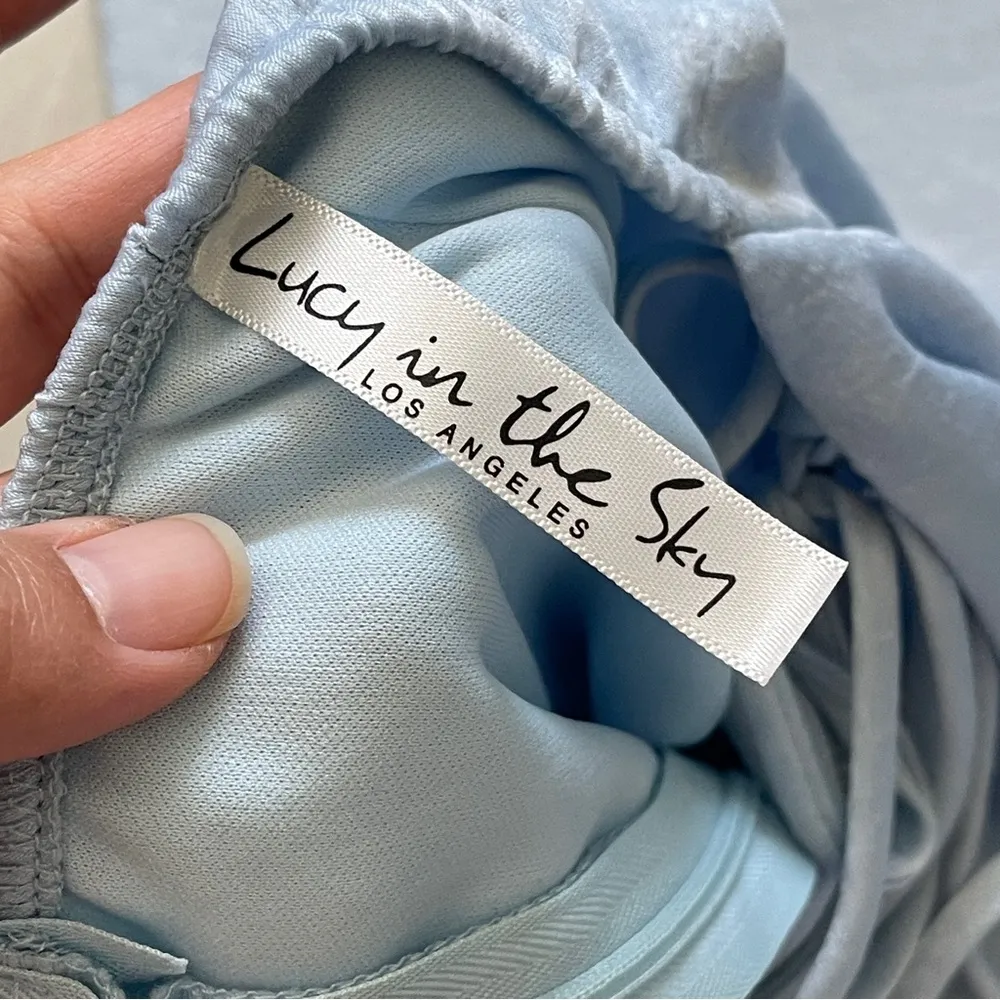 Lucy in the Sky Maxi Dress satin cowl high slit womens Blue medium wedding party - Image 3