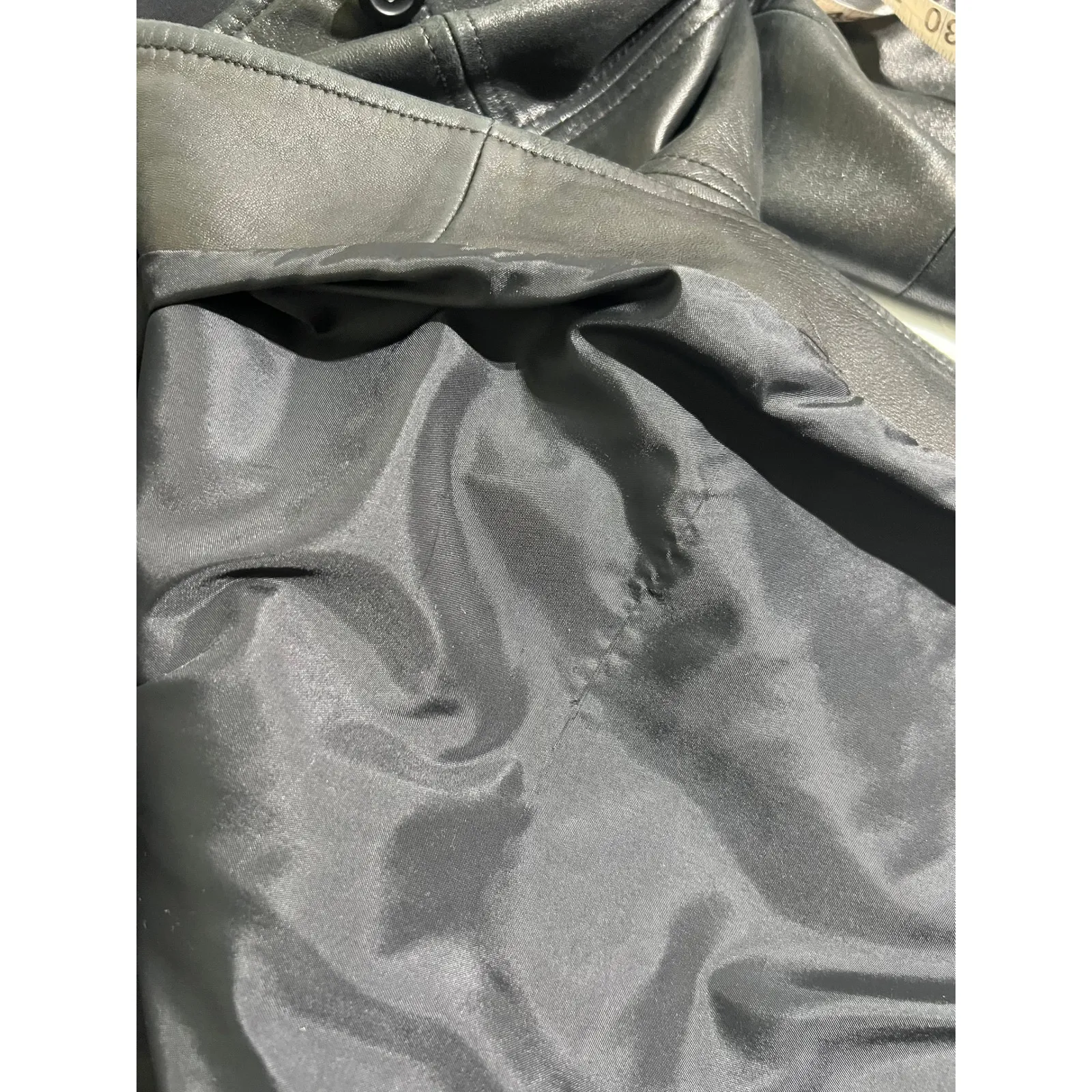 Brandon Thomas Black Leather Long Jacket Coat Womens Size L Button Front Collar Size L - Image 8