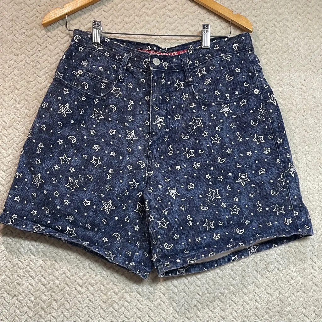 Vintage Not Guilty USA 90s Celestial high Waisted Denim Jean Shorts size 9/10 Blue - Image 7