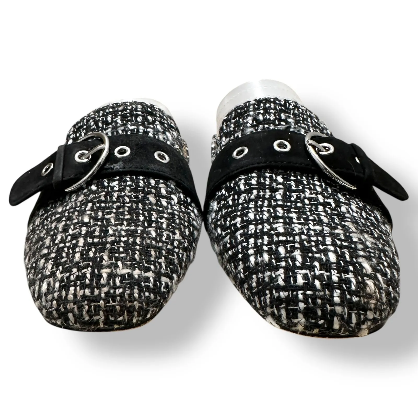 Talbots Women Black White Tweed Mule Loafers 9.5 Buckle‎ Slip On Classic Preppy - Image 9