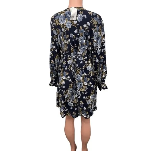 NWT H&M Mama Maternity Navy Blue Floral‎ Button Up Long Sleeve Dress Size MEDIUM - Image 2
