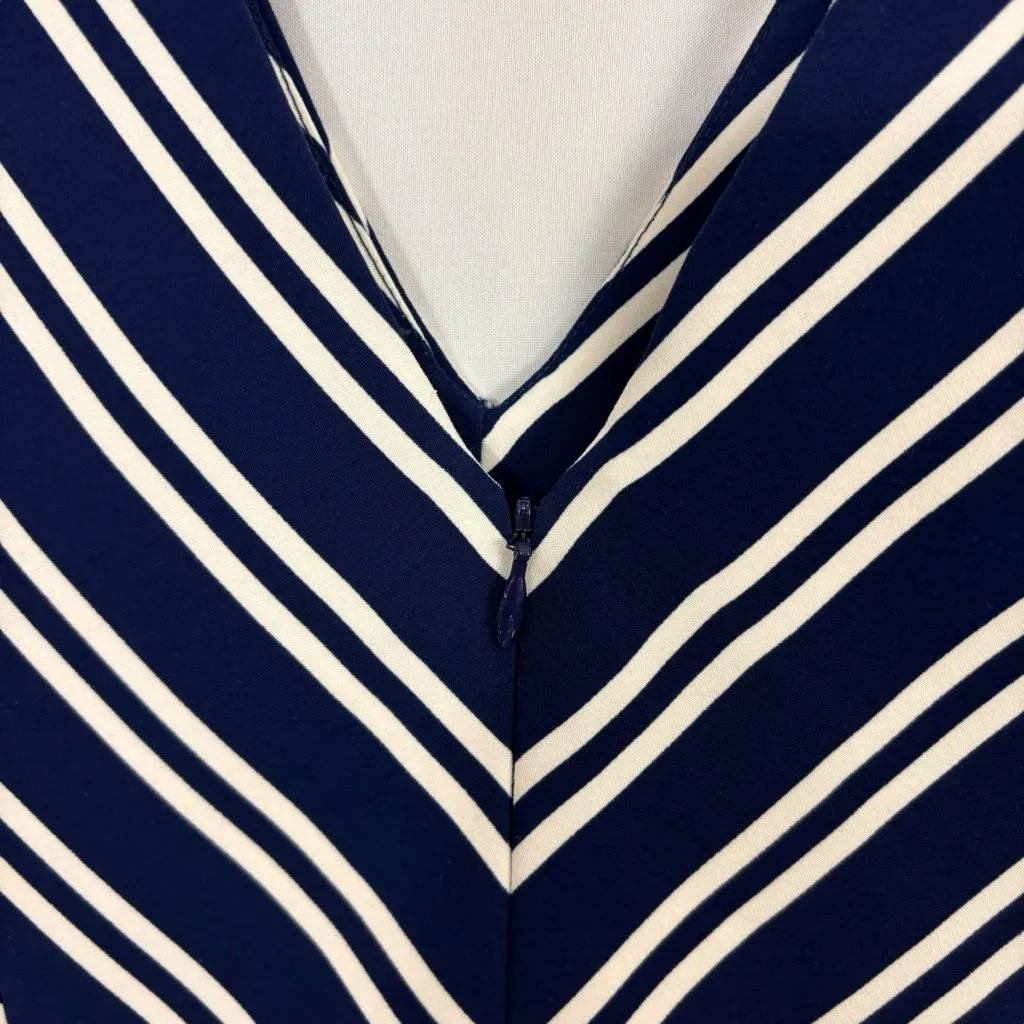 Amanda Uprichard Jumpsuit Striped Navy/White‎ V Neck Cap Sleeve Slit Leg Size M - Image 9