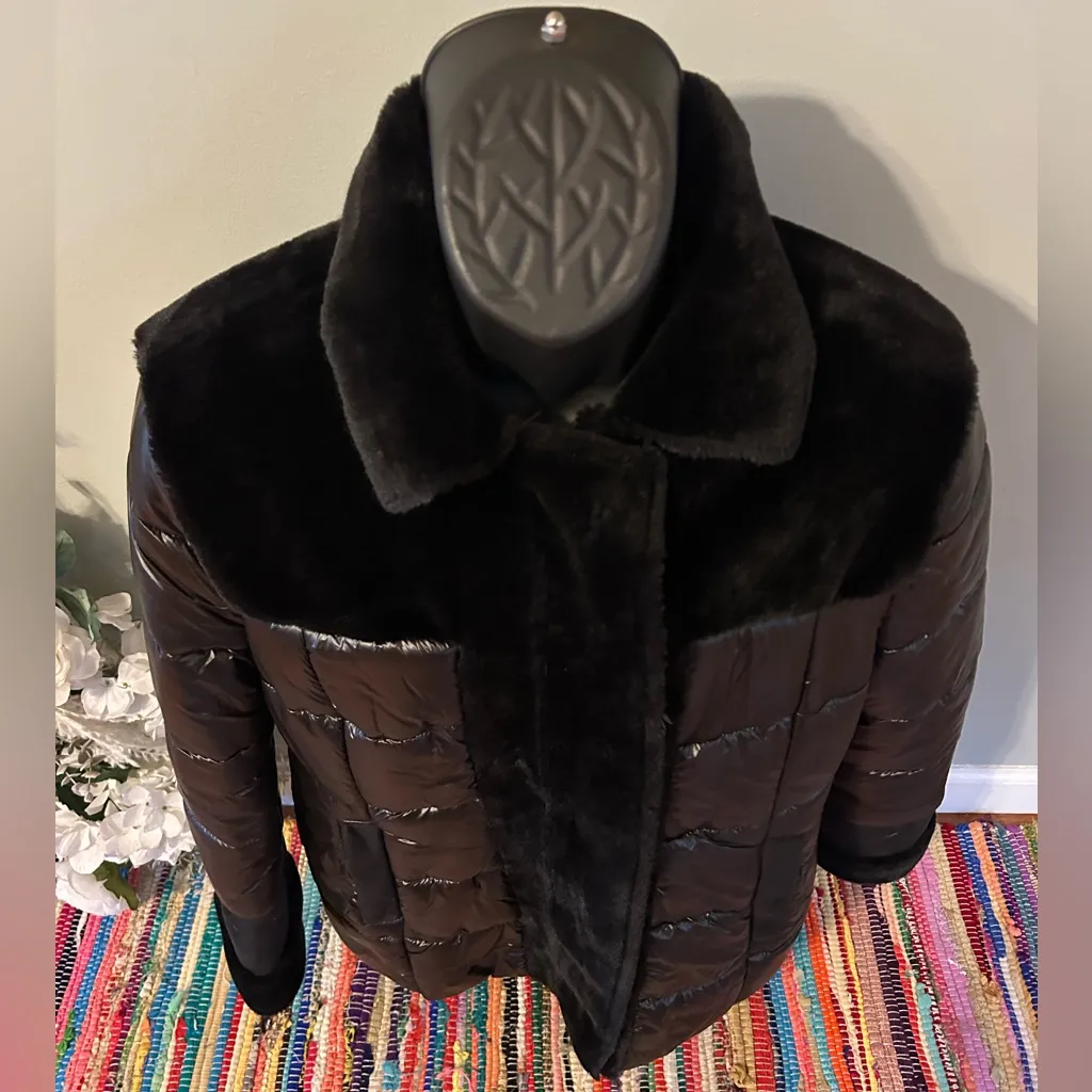 Nikki Jones Montreal Faux Fur Sherpa Jacket Puffer Coat Winter Ski Black Medium - Image 3