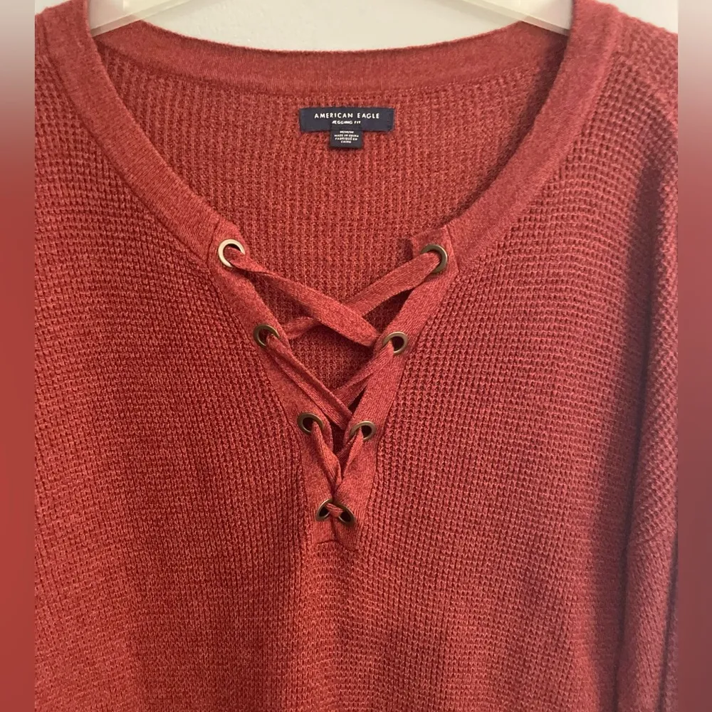 American Eagle Rust Lace-Up Knit Jegging Fit Comfy Women’s Sweater - Image 5