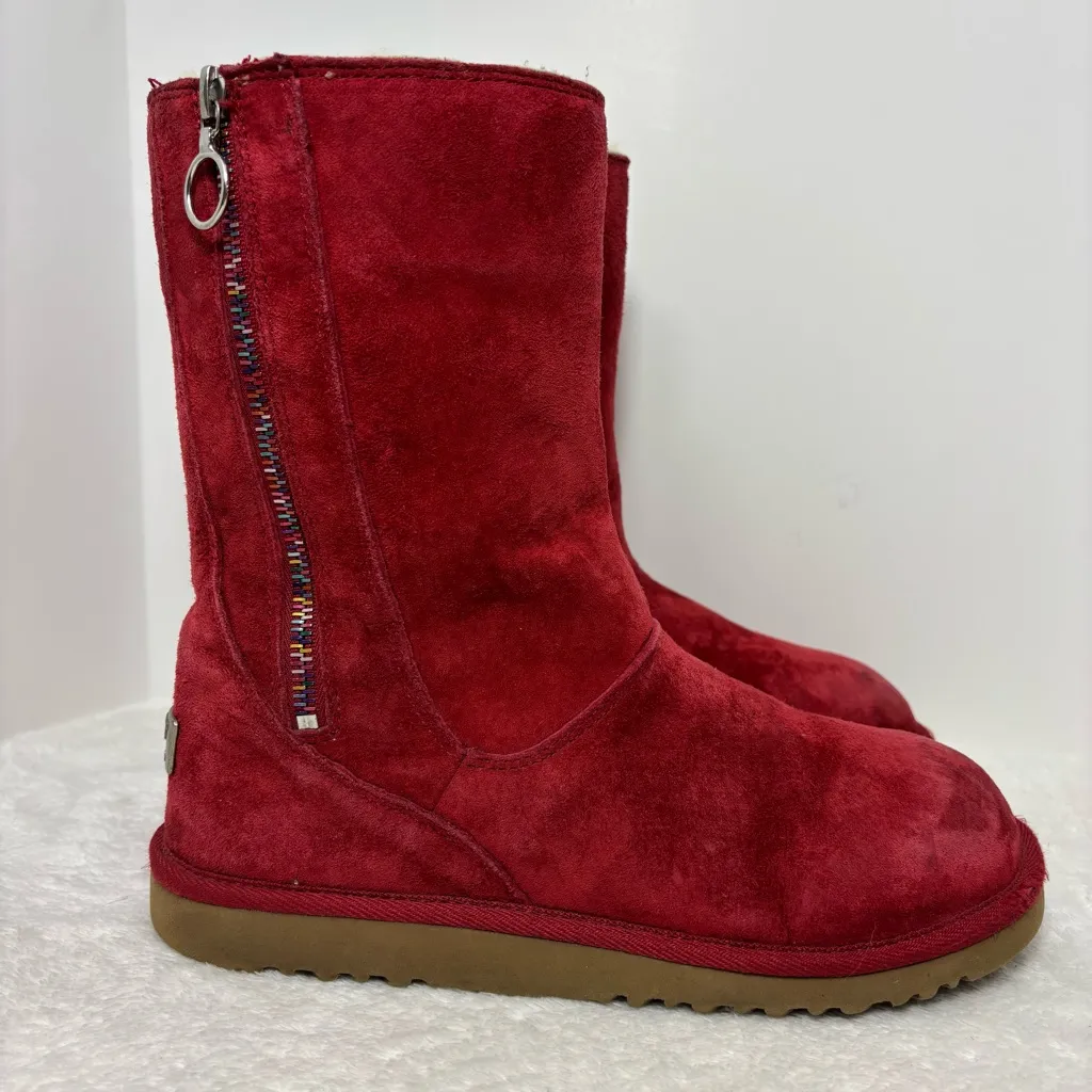 UGG Australia Peyton Red Boots with‎ Rainbow Zippers Size 5 - Image 2