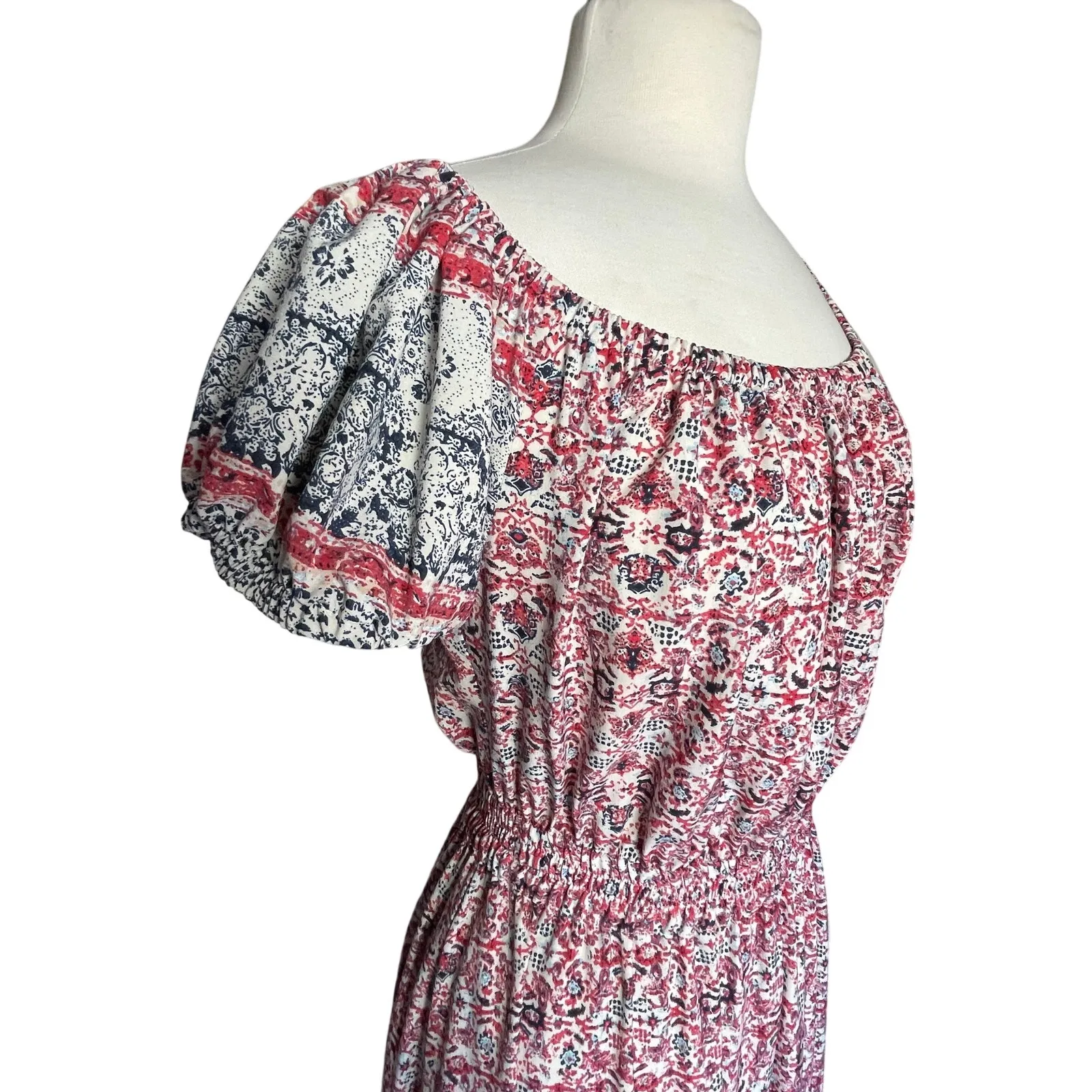 MISA Women’s On/Off the Shoulder Puff Sleeve Boho Midi Dress medium - Image 6