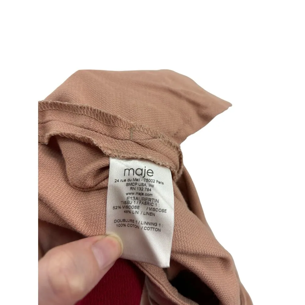 Maje Pants Womens 34 XS Straight Dress Trouser Pink Mid Rise Career Linen Blend - Image 4