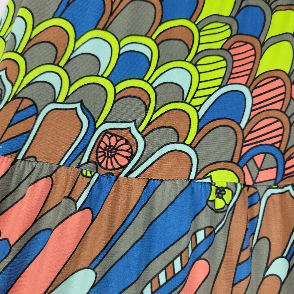 Nikki Poulu Womens Skirt Size XS Multicolor Peacock Floral Tiered Elastic Waist Brown - Image 2