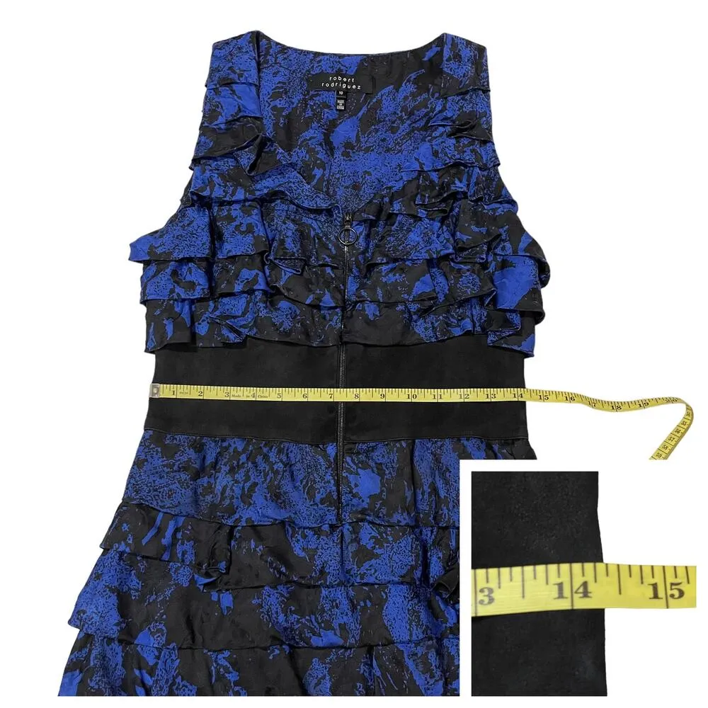 Robert Rodriguez Silk Tiered Sleeveless Dress - Blue/Black - 10 - Image 3
