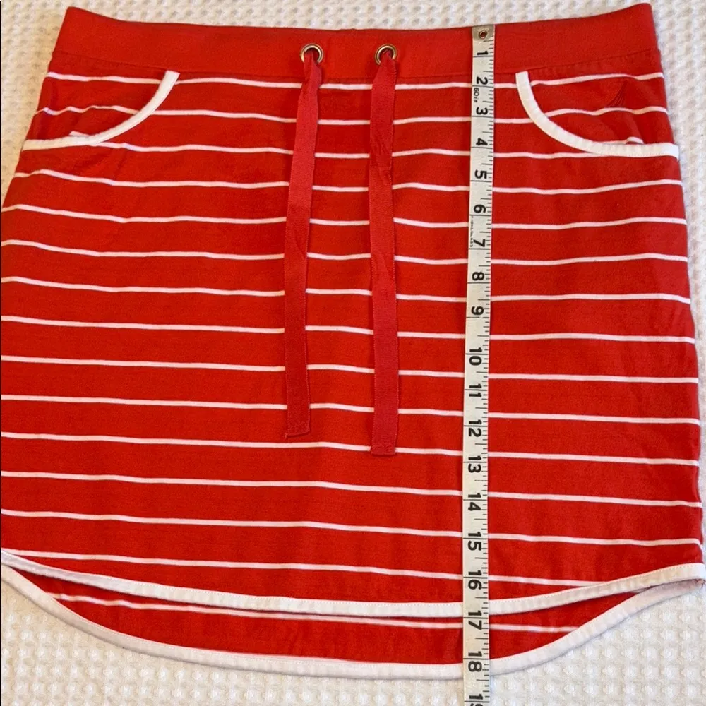 NAUTICA Size L Orange White Striped Stretchy Mini Skirt Preppy Casual - Image 12