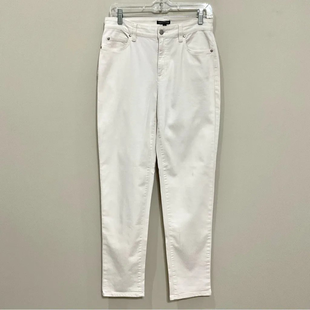 Eileen Fisher Organic Cotton Jeans Sz 4 Straight Leg Ivory New Stretch - Image 2