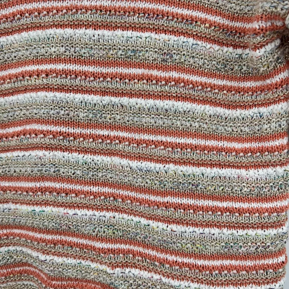 REBECCA TAYLOR Women multi-color gold shimmer stripe short sleeve knit top small - Image 9