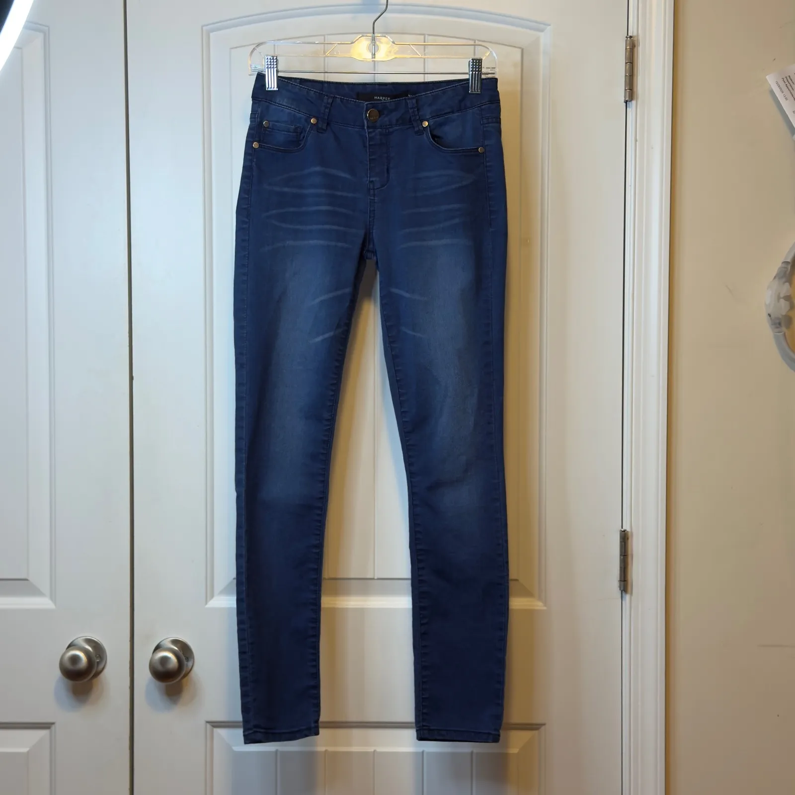 Harper Jeans Women Dark Wash Skinny Leg Stretch Denim Pants Pockets Size 26 - Image 2