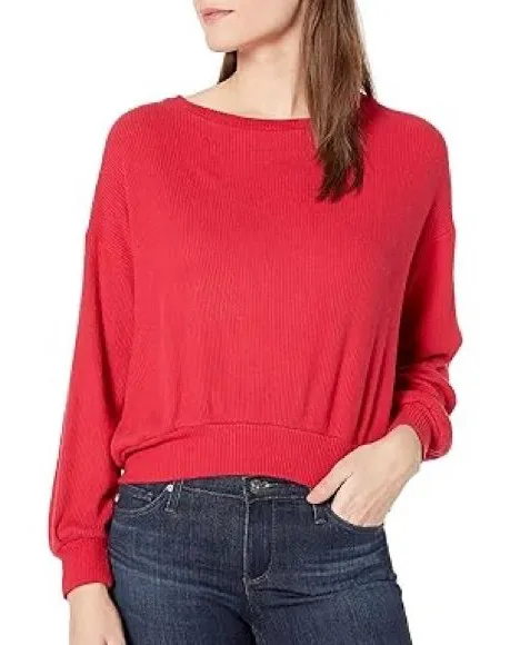 Velvet by Graham & Spencer Red Ribbed Dolman Sleeve Pullover Sweater Top S - Image 1
