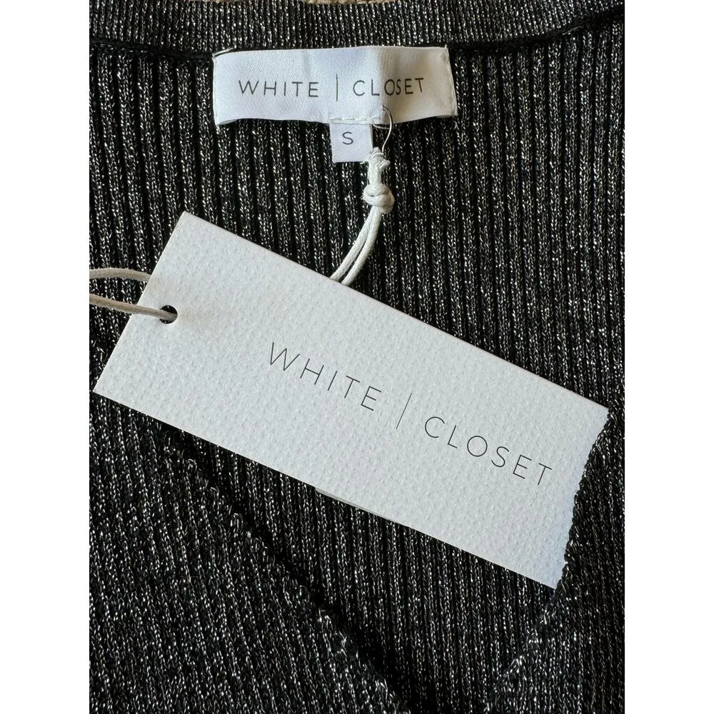 NWT White Closet Black silver ribbed knit long sleeve wrap bodycon dress size S - Image 2