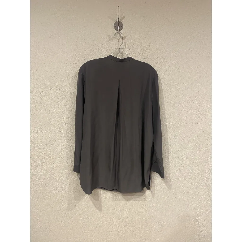 Lafayette 148 New York Dunham Shirt Womens Large Gray Metallic Trim V Neck Top - Image 4