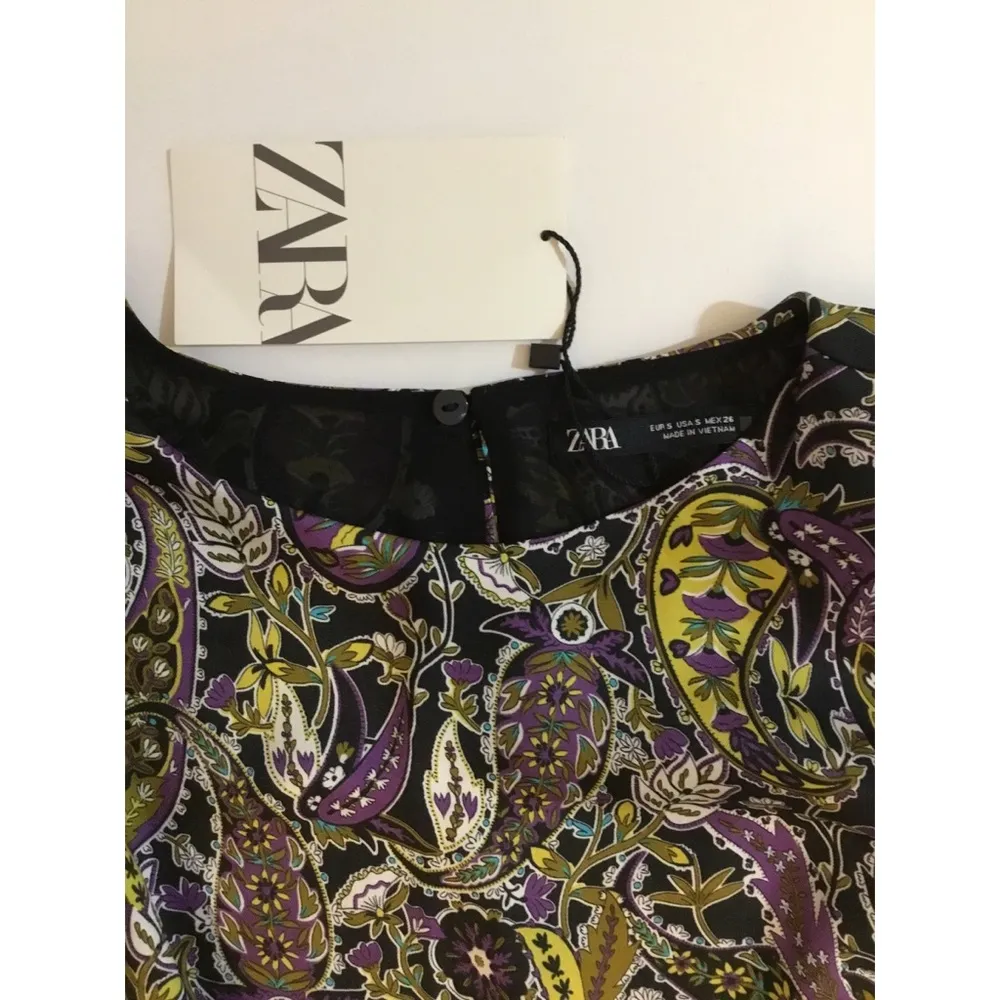 Zara Purple/Black Paisley Print Design Keyhole Back Mini Dress Sz S Women - Image 10