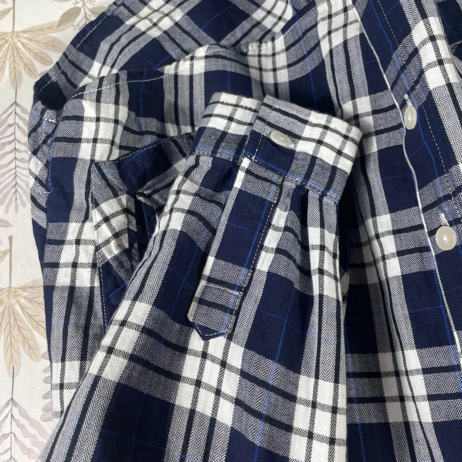 Joan‎ Rivers Plaid Button-Up Shirt Size XXS Navy Blue & White 100% Cotton Tunic - Image 4