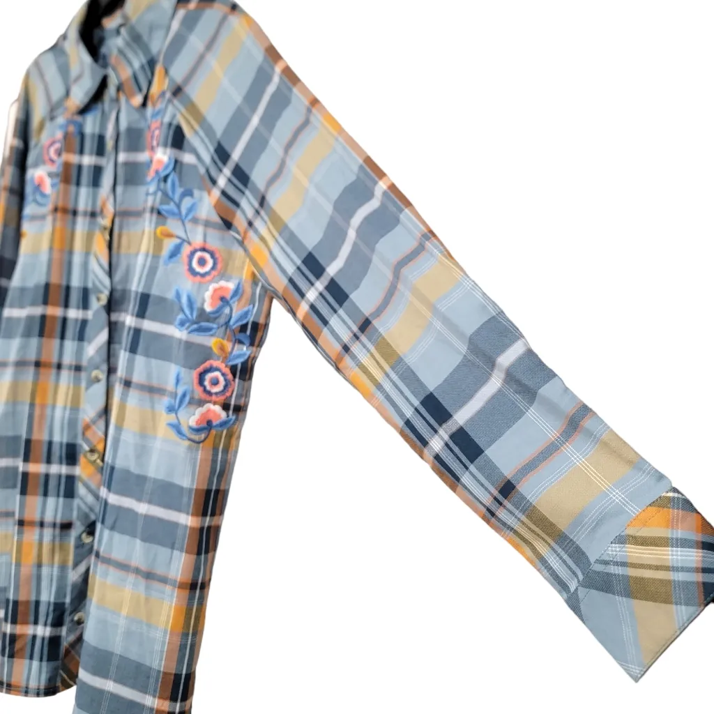 Tolani Collection Plaid Embroidered Button Down Fall Tunic Top Size Large NWT - Image 5