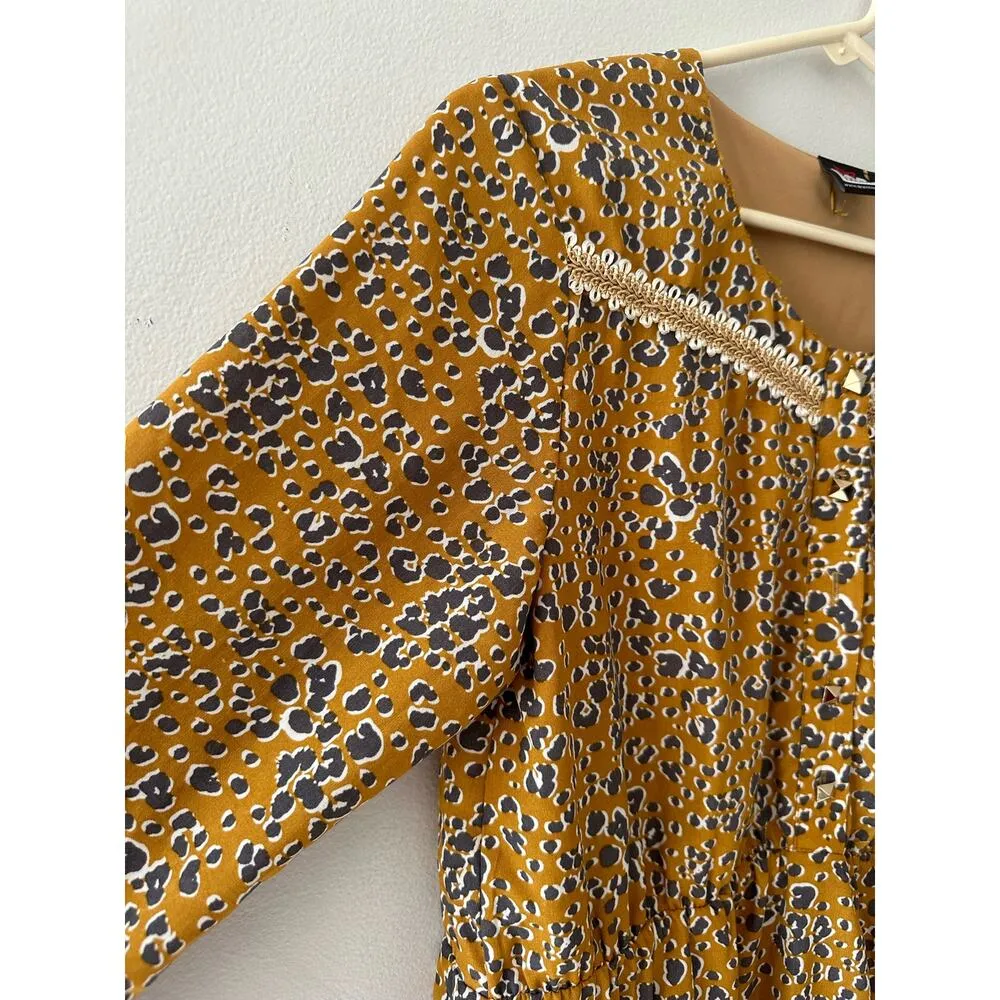 Akino Laude Dress Women’s Medium Animal Print Boho Scoop Neck Mini Tan Bohemian - Image 3