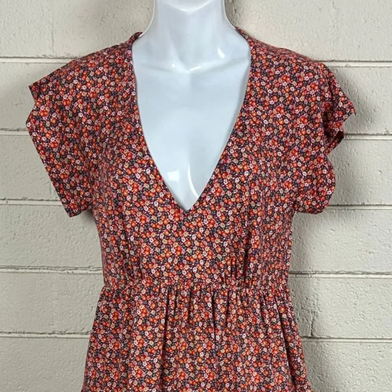 Urban Outfitters Floral V-Neck Babydoll Mini Dress in Red Size S - Image 6