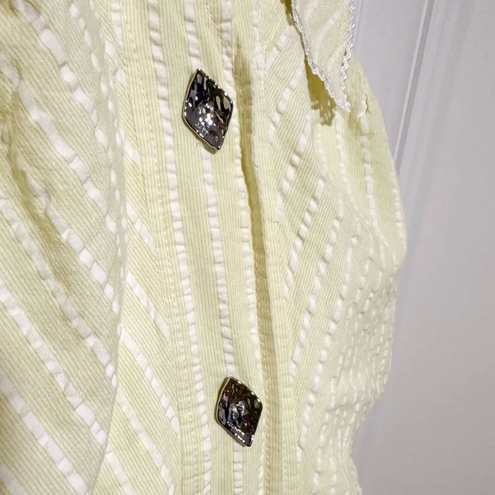 Ganni Seersucker Stripe Midi Dress Stripe Flan Size 14 Yellow - Image 11