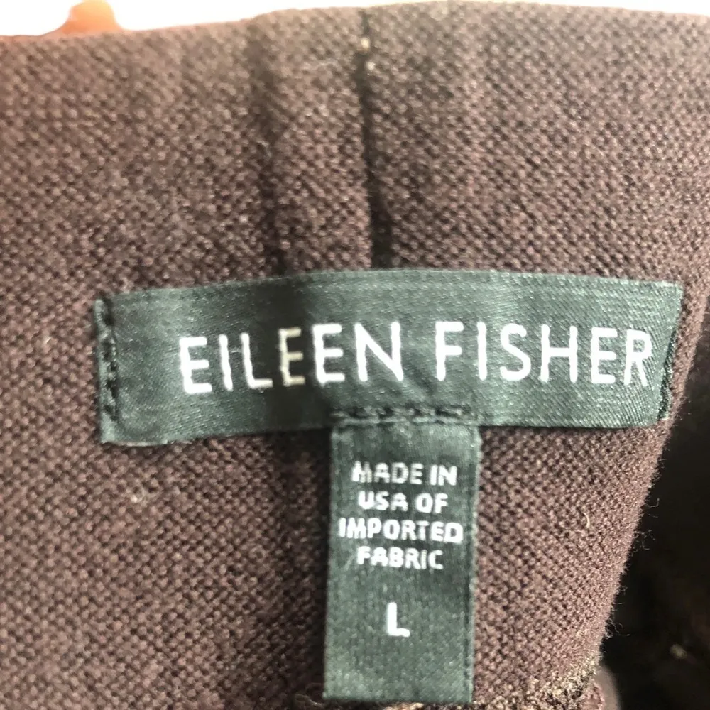 Eileen Fisher Stretch Knit Crepe Straight Leg Casual Pant L Dark Brown Hemmed - Image 4
