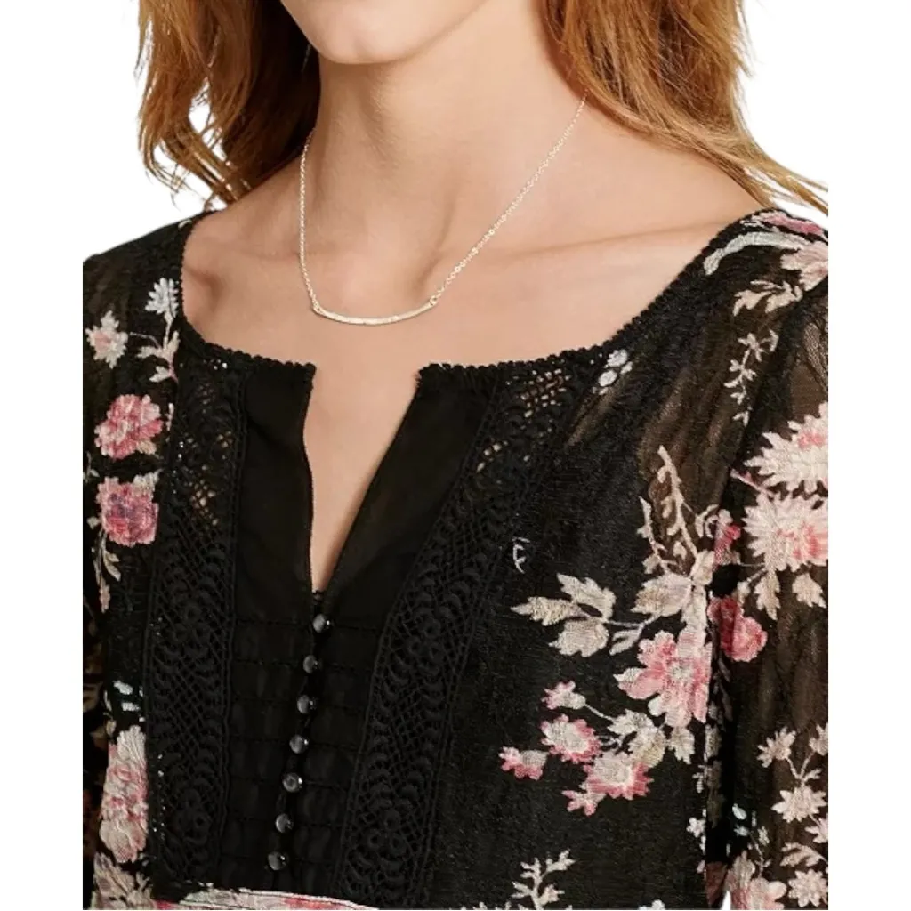 Ralph Lauren Denim &‎ Supply Floral Print Mesh Sheer Lace Crochet Bib Henley MED - Image 3