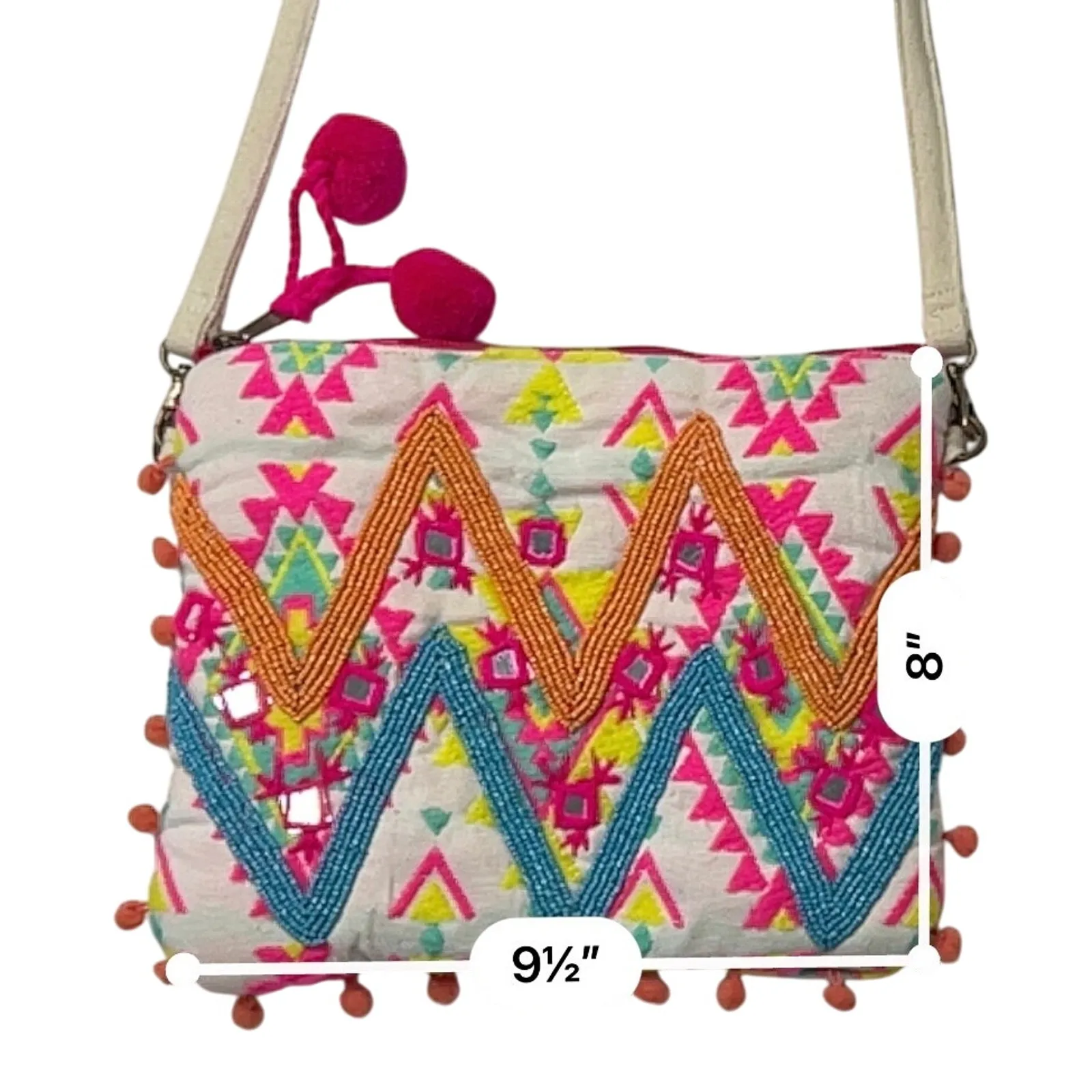 Katydid Boho Embroidered Crossbody Handbag Hippie 70s Retro Beaded - Image 2