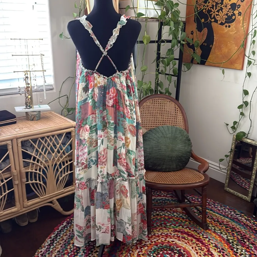Anthropologie Multicolor Floral Pattern Chiffon Shift Midi Maxi Dress - Image 2