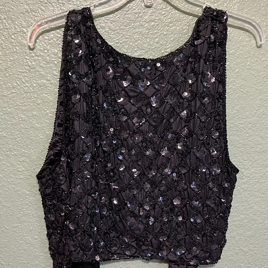 Vintage 70s elegant sequin beaded vest Black Size L - Image 8