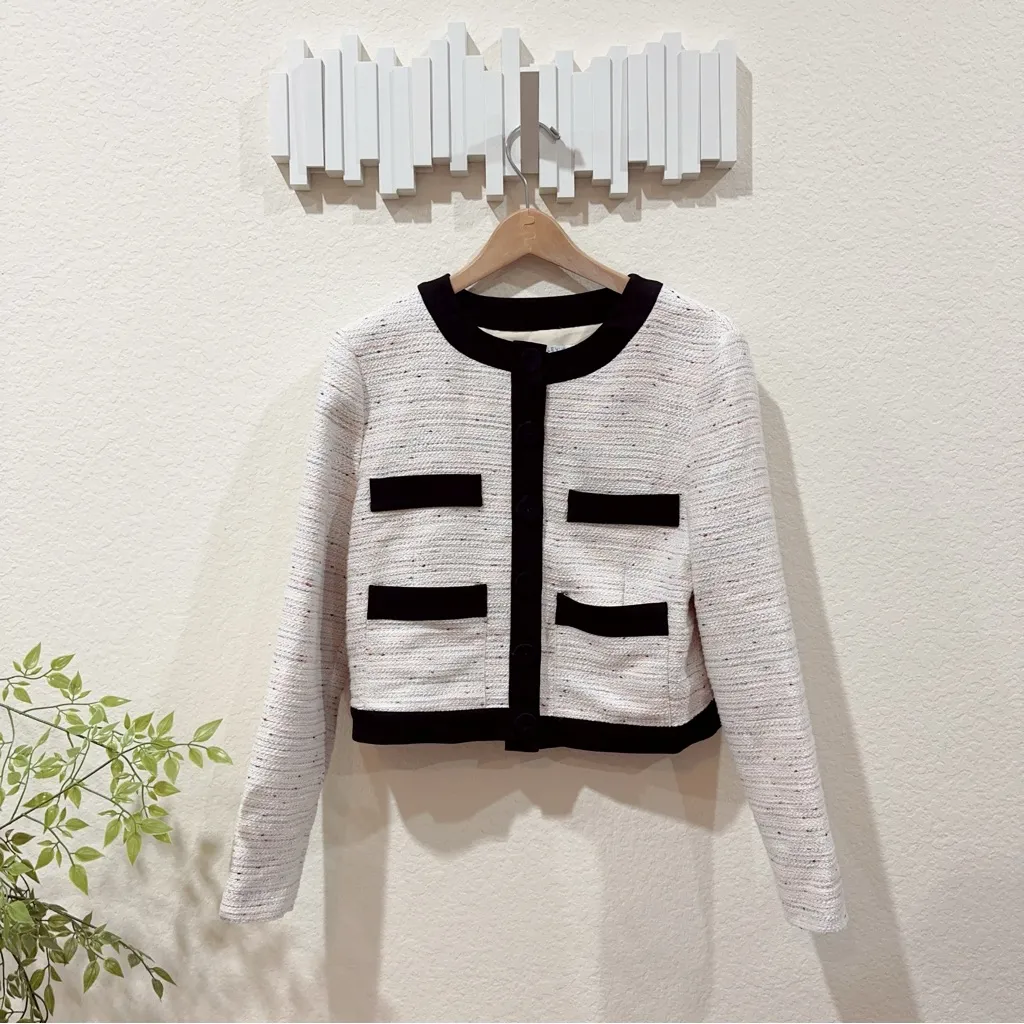 Bellevue the Label Long Sleeve Tweed Jacket with Black Trim Size S Preowned - Image 2