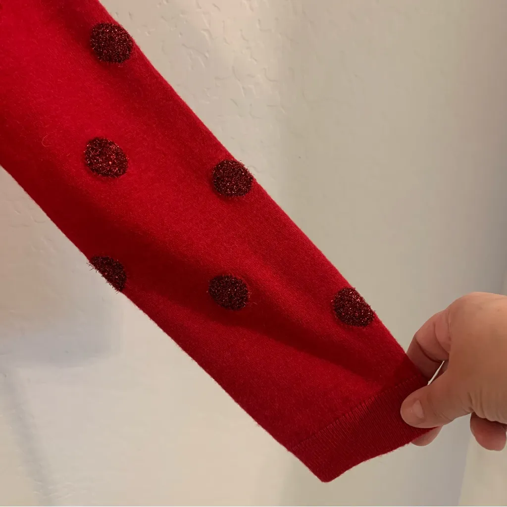 EUC Talbots Red Tinsel Dot Bateau Neck Lambswool Blend Sweater Size M - Image 6