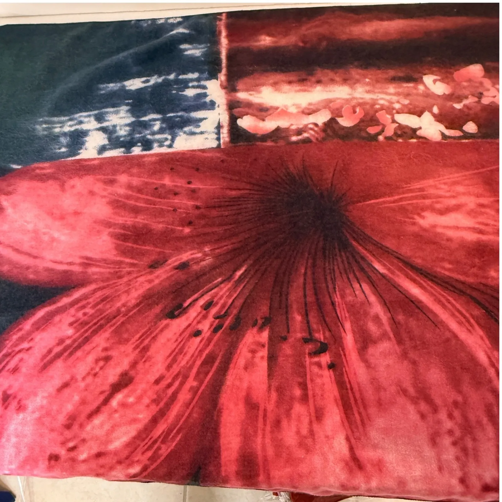 Pantonight Oversized Soft Floral Scarf Shawl Red Blue Artistic Print - Image 2