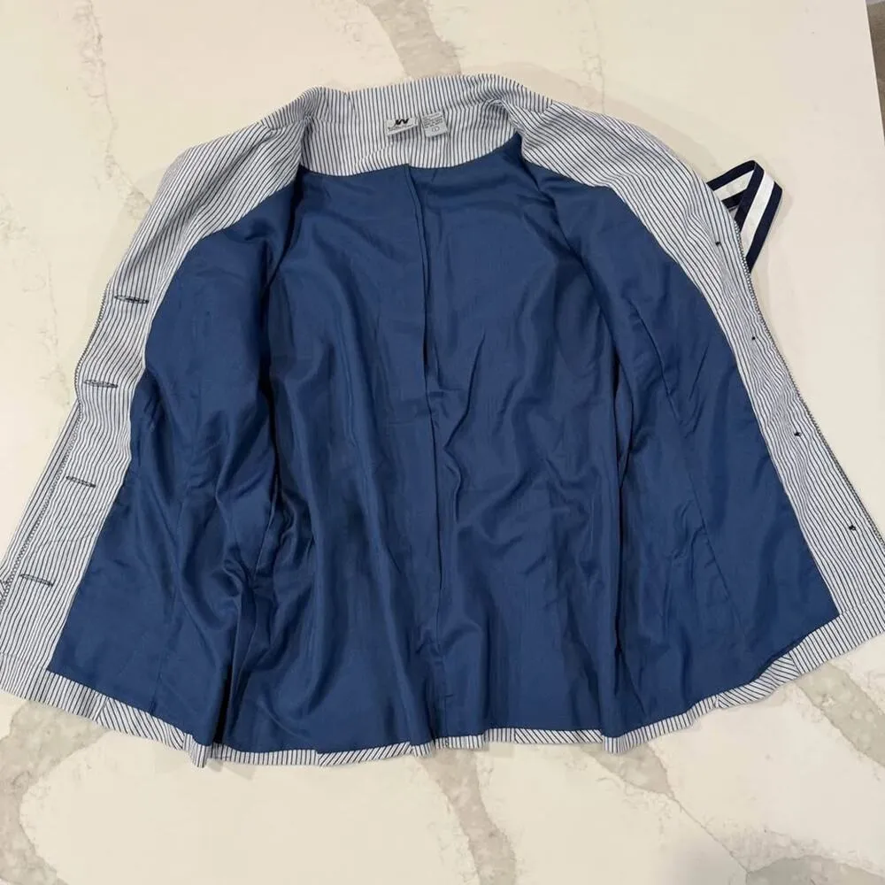 Vintage JW Div. Of Junction West Belted Button Front Seersucker Jacket Womens L Blue Size L - Image 8