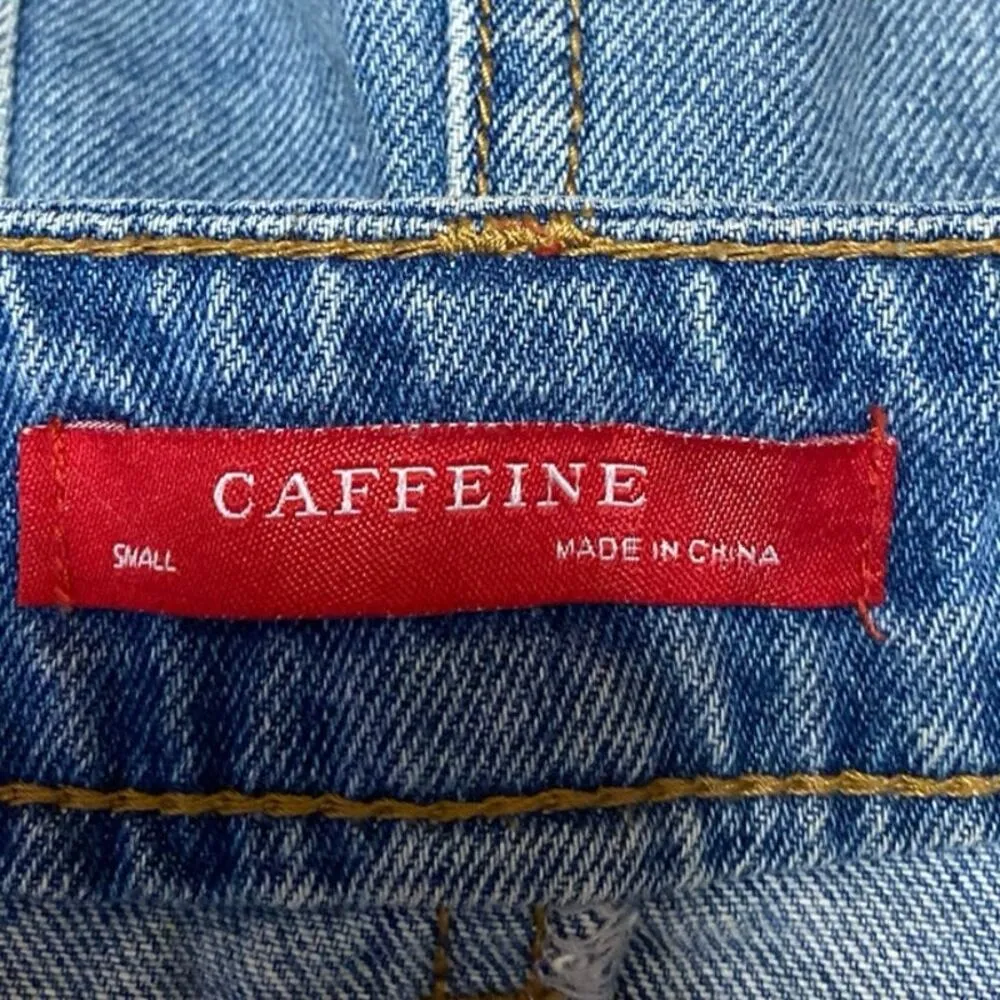 Caffeine Blue Distressed Frayed High Waisted Mini Denim Jeans A-Line Skirt Sz S - Image 4