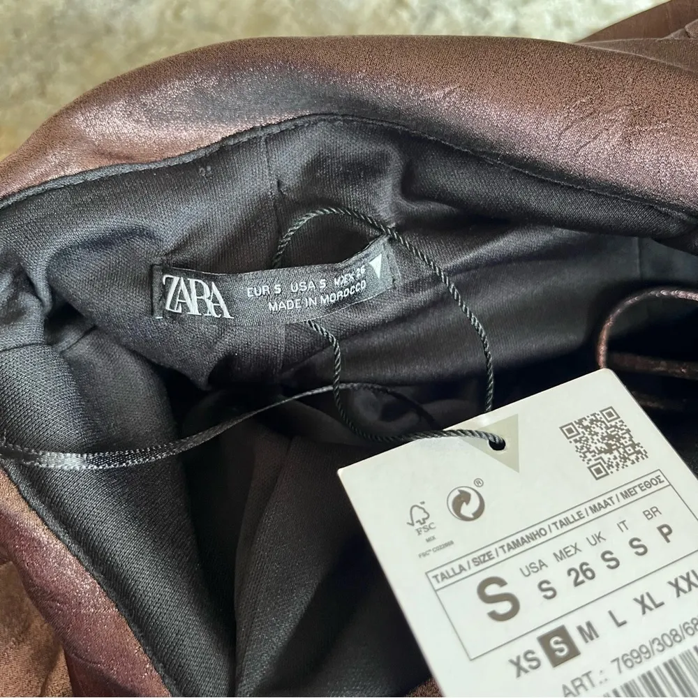 ZARA Voluminous Flower Rosette Bronze Metallic Strapless Mini Dress Size Small - Image 9