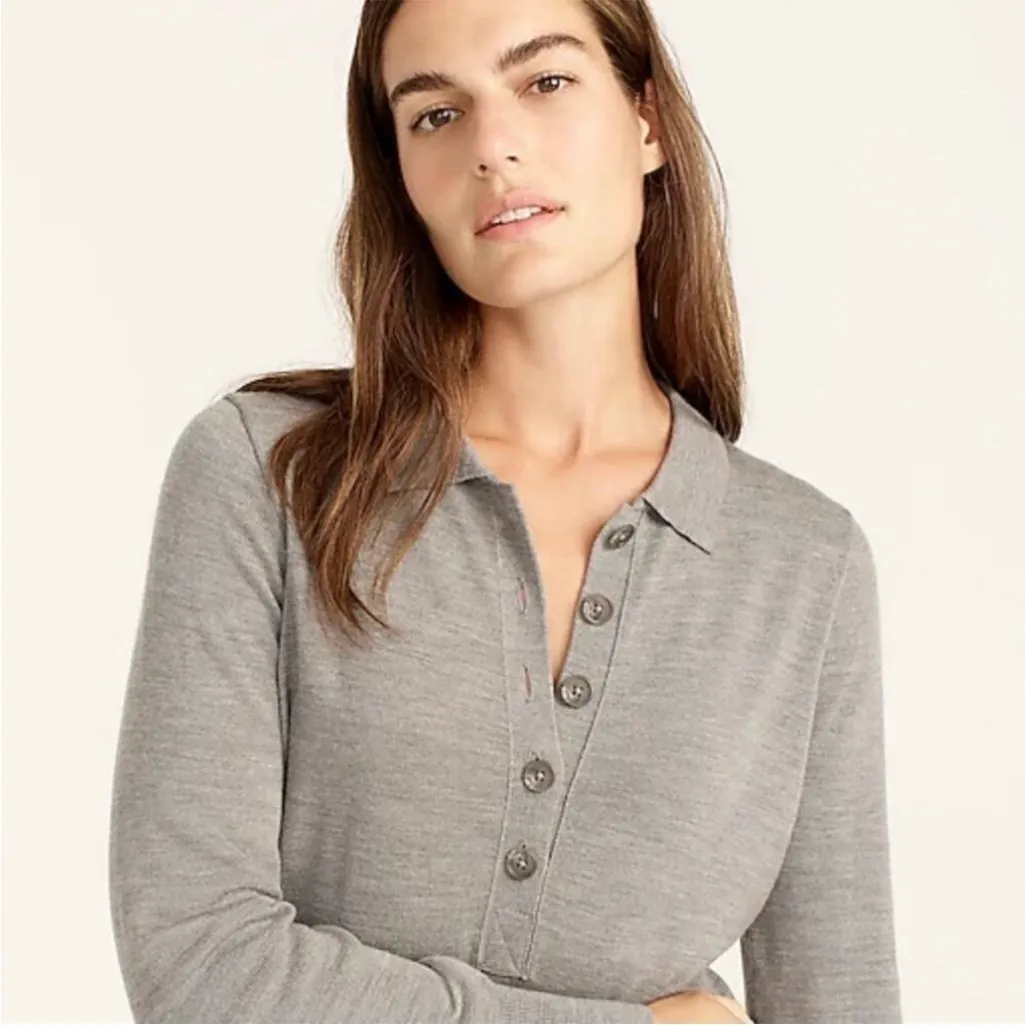 J. Crew Sweater Dress Merino Wool Gray Grey Collared Long Sleeve Midi Size XXS - Image 2