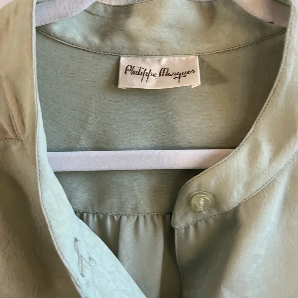 Vintage Philippe Marques Blouse DEADSTOCK Green Button Up Long Sleeves Sz 18 NWT - Image 3