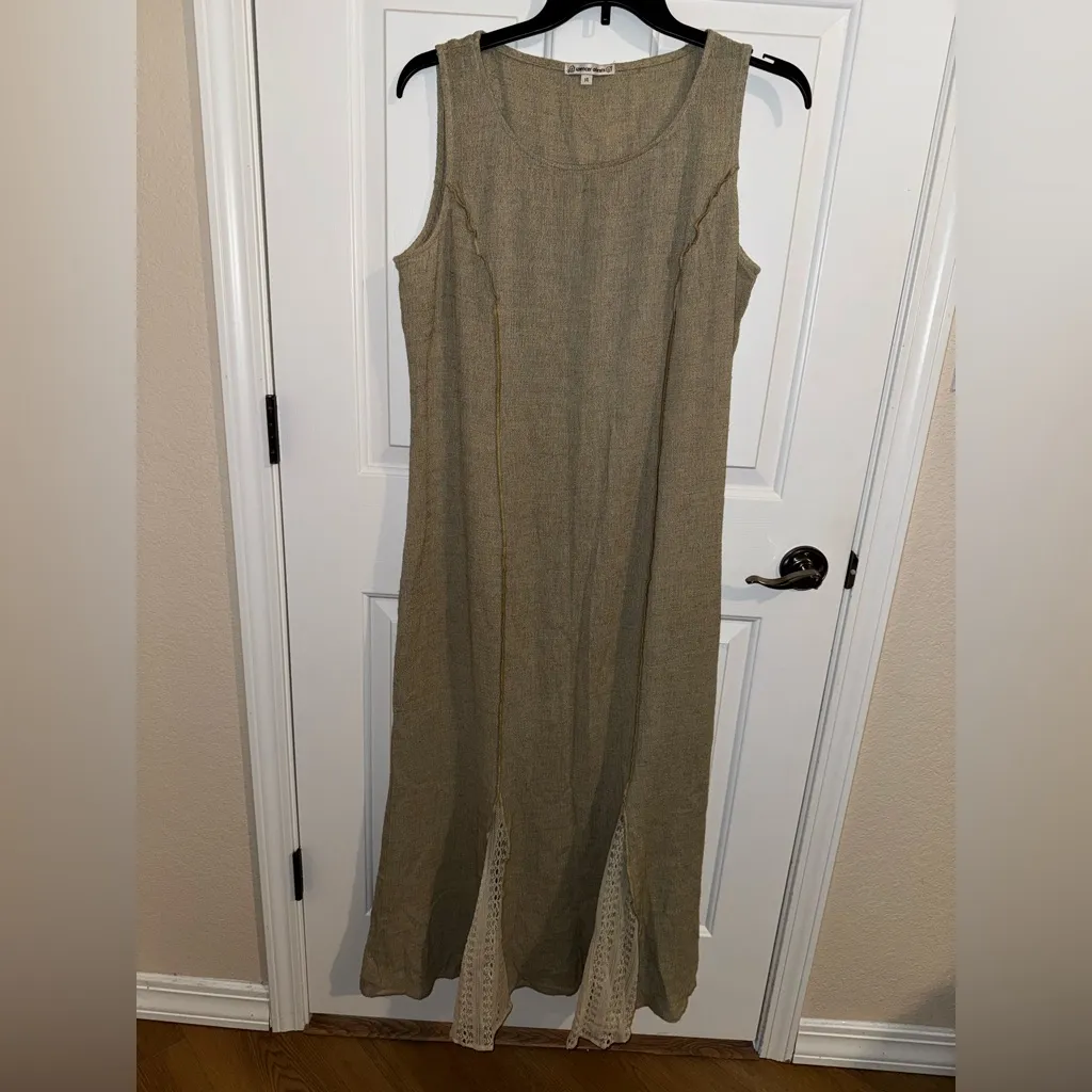 Vintage Spencer Alexis Tank Maxi Silk Blend Mermaid Flair Dress Flax Tan Size 16 - Image 2