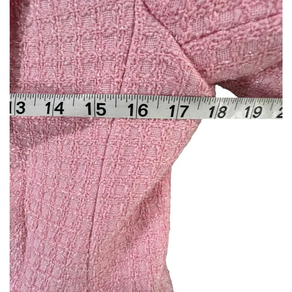 Alexia Admor Myra Tweed Blazer 6 Pink Red Pearl Button Fitted Jacket Classic - Image 9