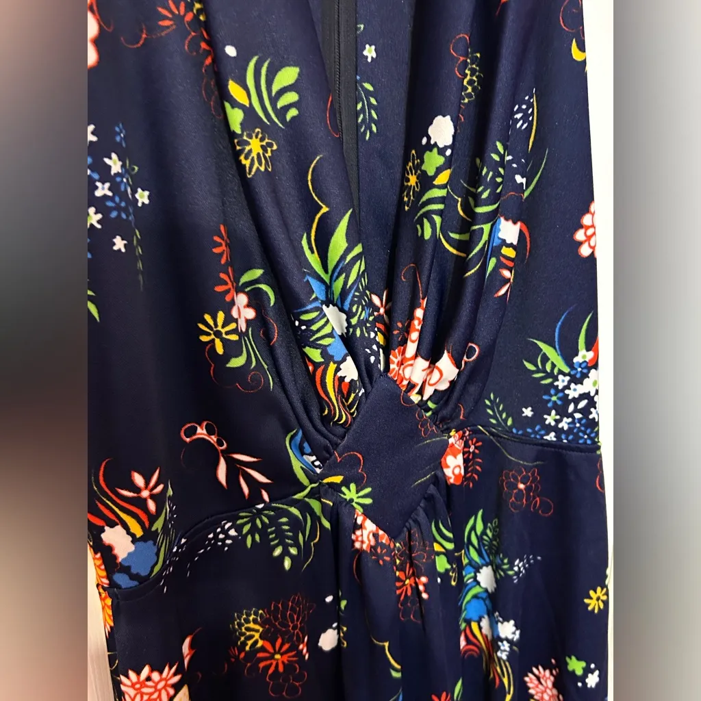 Vtg 60s/70s Gay Gibson Floral Halter Maxi Dress Navy Boho Blue Size M - Image 3