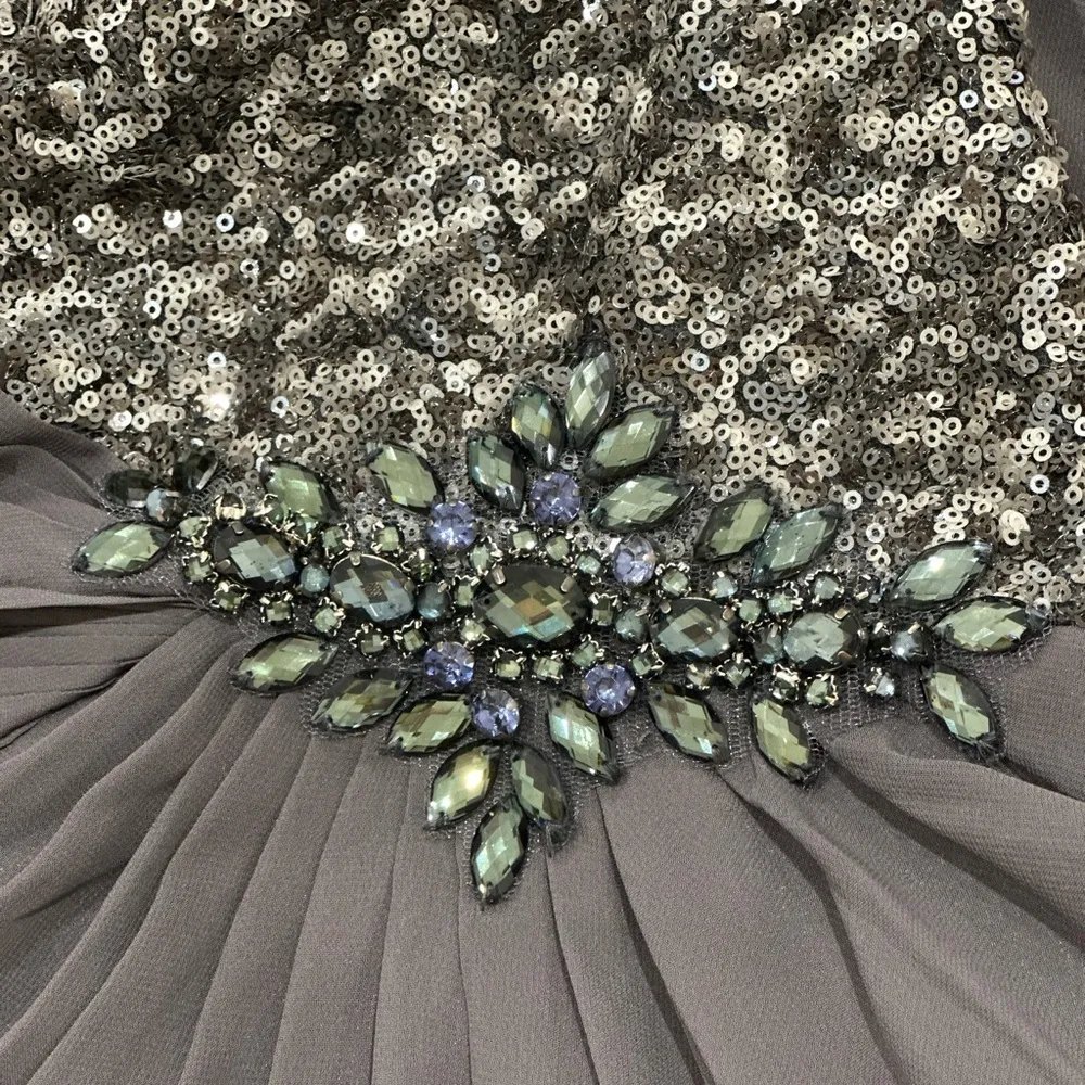 Vintage Aspeed One Shoulder Chiffon Gown Embellished Gray Medium Y2K Prom Chic - Image 12