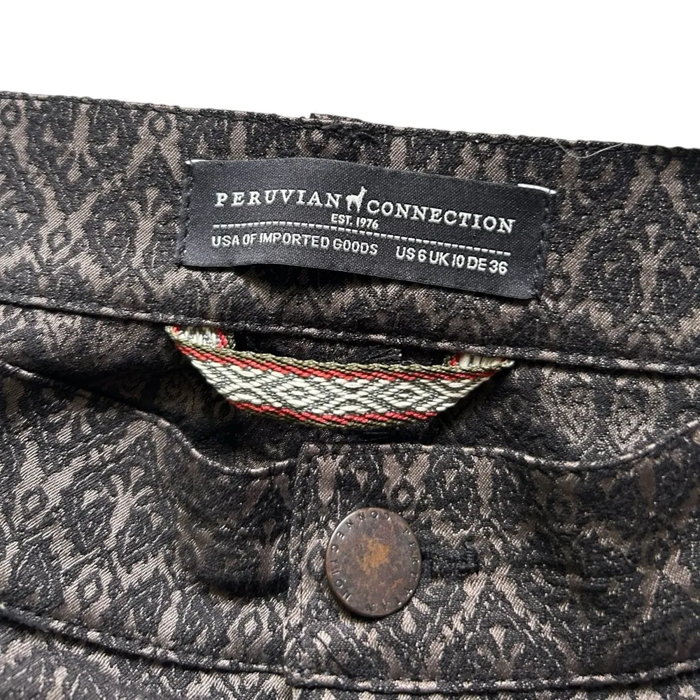 Peruvian Connection Ryder Slim Moto Pants in Damask
Brocade Brown Black Size 6 - Image 9