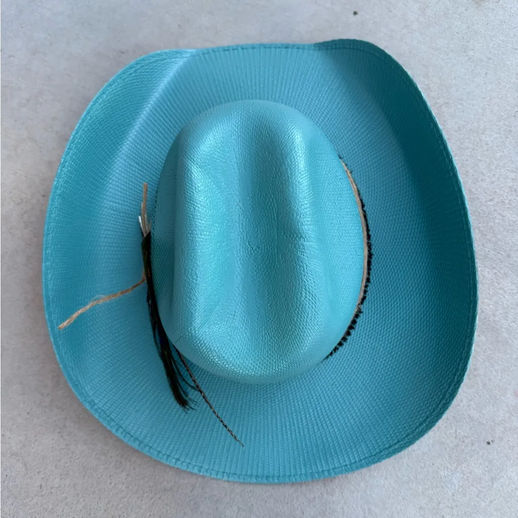 Blue and gold straw cowboy hat gambler poker hat rodeo queen rancher western hat - Image 4