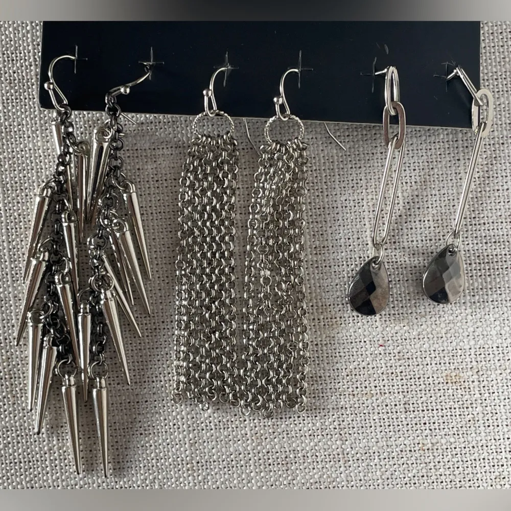 Silver Spike and Chain Earrings Set Torrid Punk 3 designs New gift - Image 3