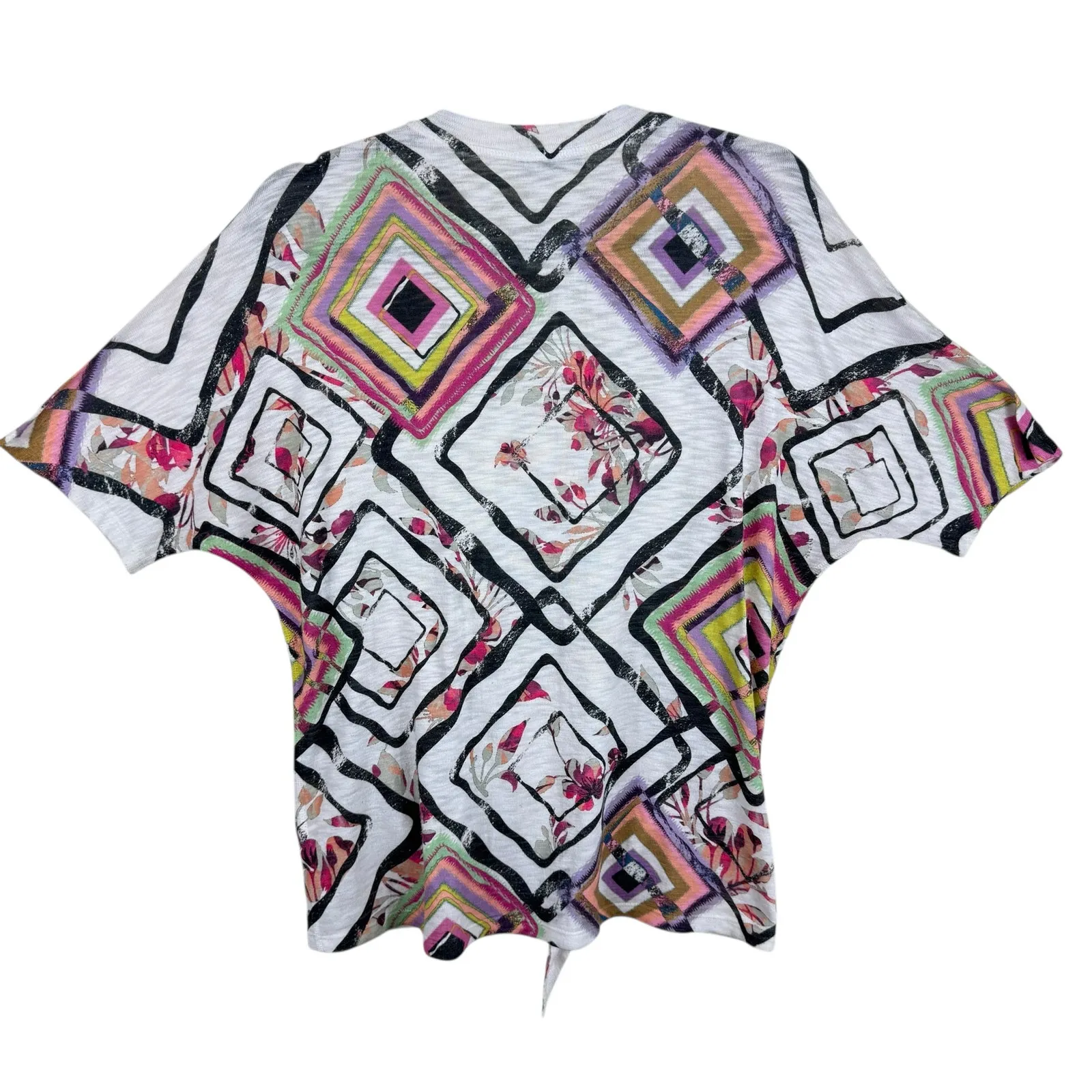 Inoah Colorful Geometric Art To Wear Oversized Dolman Sleeve Knit Top Size XS White - Image 2