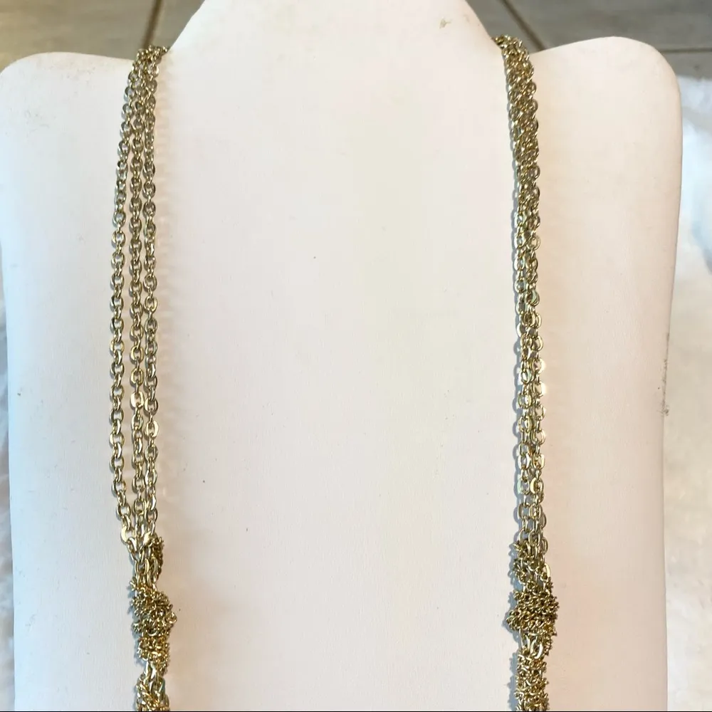 Vintage Gold Chain Wrap Blue Pendant Statement Necklace - Image 8